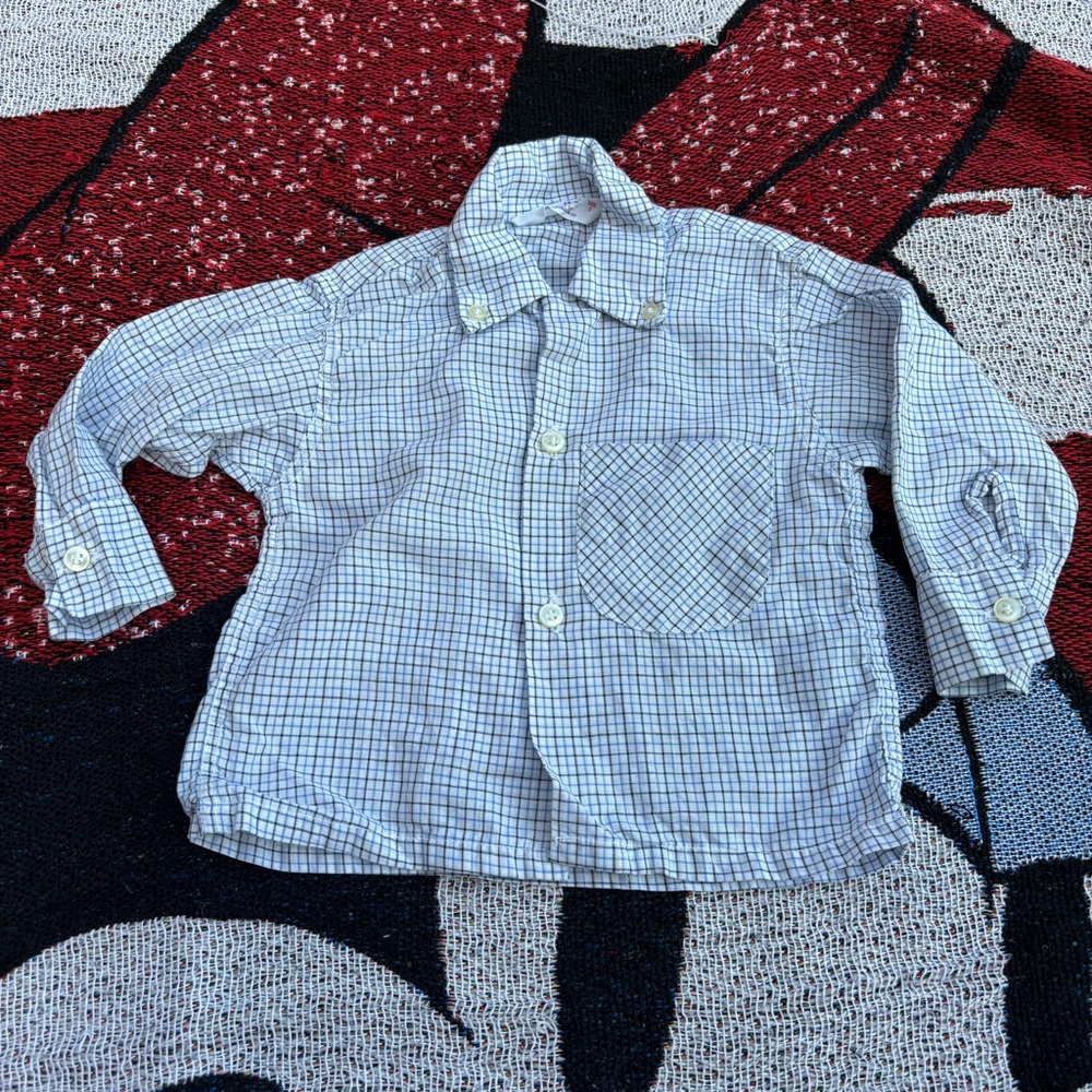VTG HONEYSUCKLE BLUE WHITE PLAID BOYS BUTTON DOWN SHIRT SIZE 2T
